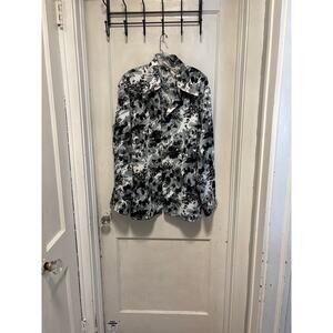 Vintage 
Disco  70s Black and Gray Floral Satin Longsleeve Button Down Shirt XL